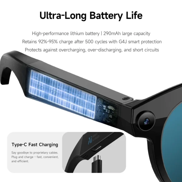 Wireless Bluetooth Voice Control AI Real Time Translation HD Camera Multi Functional for Sports Business Stylish Wearable Device
