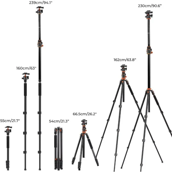 T254A7 BH 28L Aluminum 4 Section Tripod Load Capacity 10kg